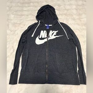 Nike Black and White Zip Hoodie with Large Swoosh